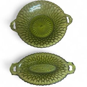 Vintage 1960s Indiana Glass Company Green Honeycomb Depression Glass Dishes